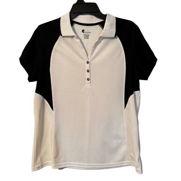 Izod Womens X-Treme Function Golf Polo Shirt Cool FX Black & White Size L - Picture 1 of 11